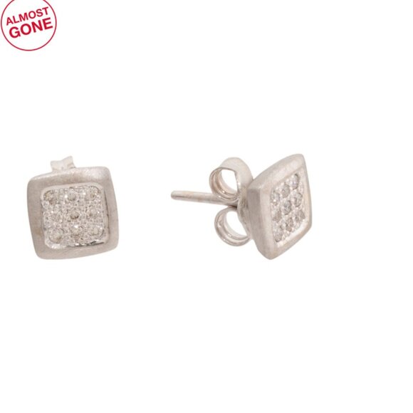 I. REISS Israel 14kt Gold Diamond Pave Square Shaped Stud Earrings - Picture 1 of 2